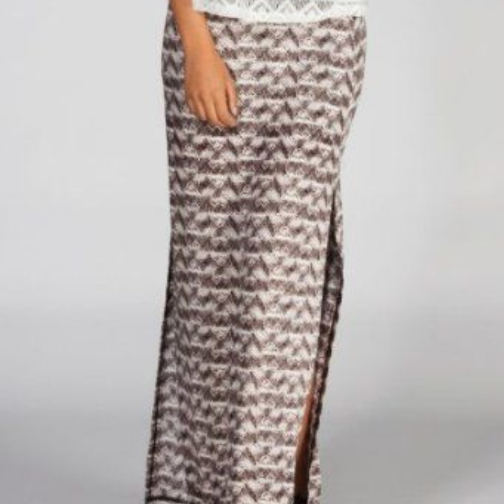 F.T. Sketch Print Double Slits Soft Maxi Skirt